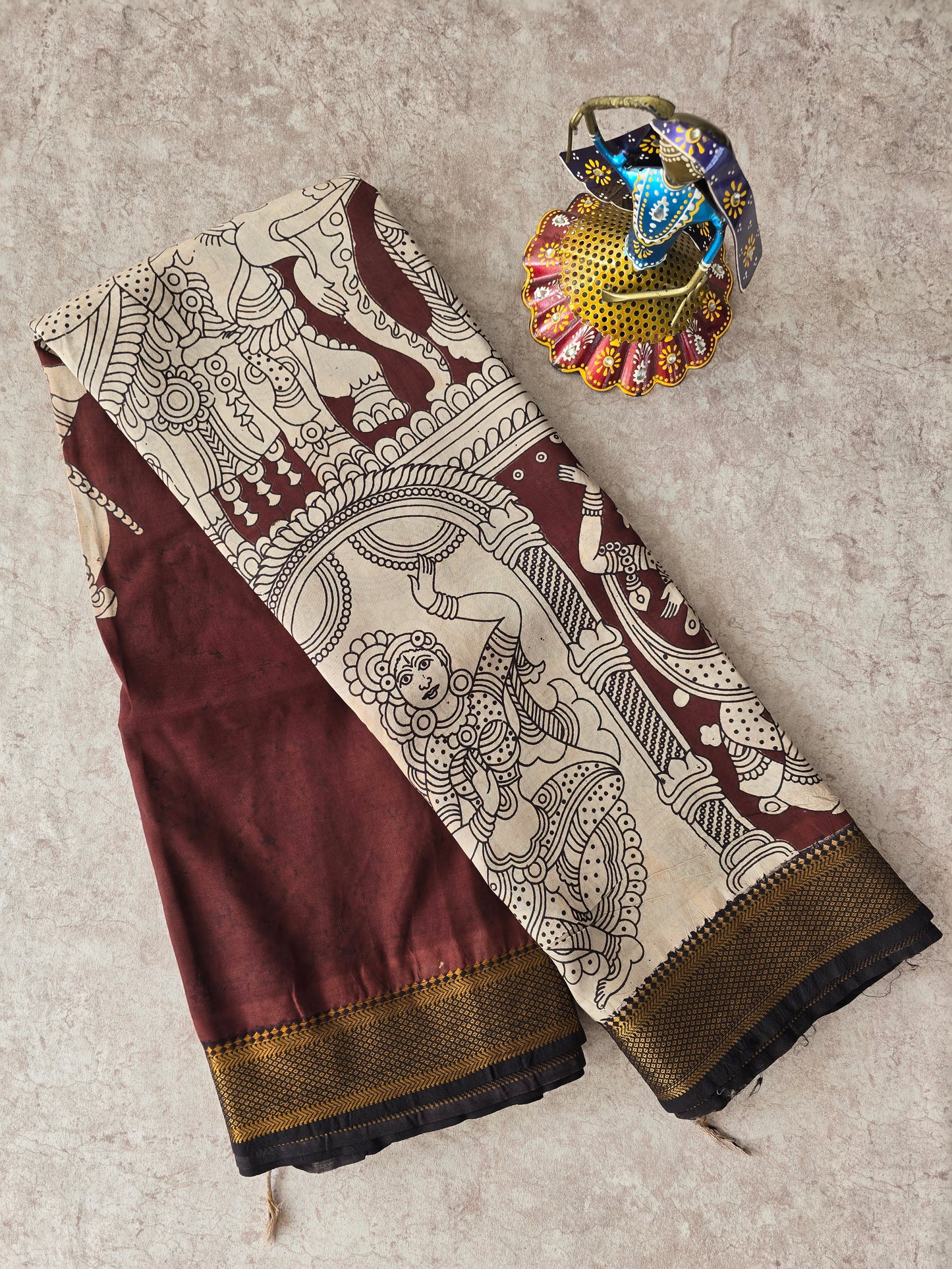 pure chennuri kalamkari silk saree with nizam border - 2