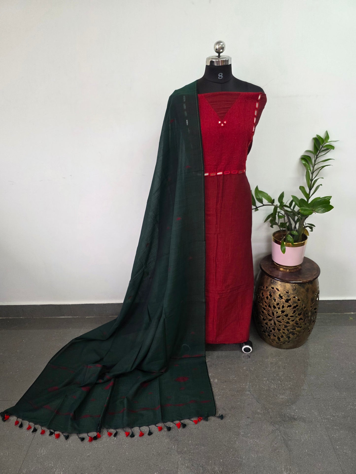 Handcrafted mul cotton Mirror work salwar set - BB290