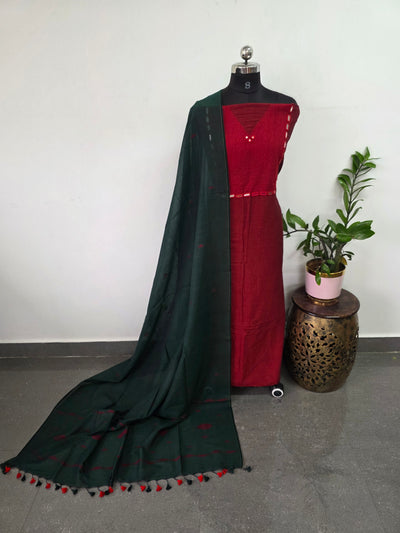Handcrafted mul cotton Mirror work salwar set - BB290