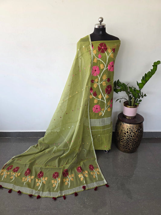 Premium Silk cotton jamdhani set  - AV289