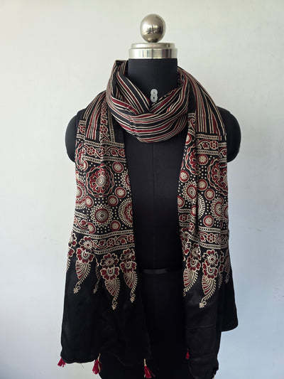 Ajrakh Handblock natural dyed mashru silk stole-MV56