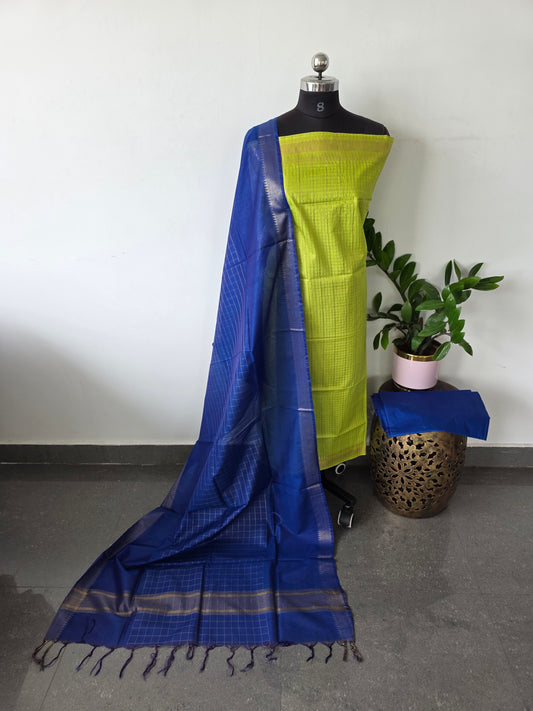 Checked Bhagalpuri fusion mangalagiri silk set - BA149