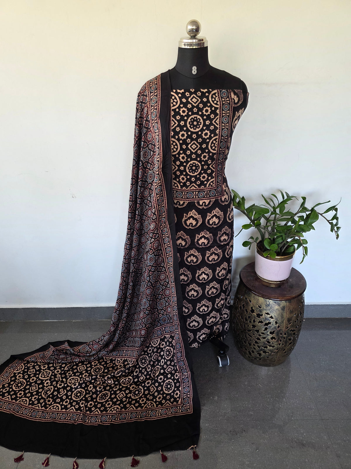 Handcrafted ajrakh modal silk set -HZ312