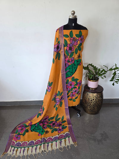 Handcrafted Penkalamkari bangalore silk set - KH214