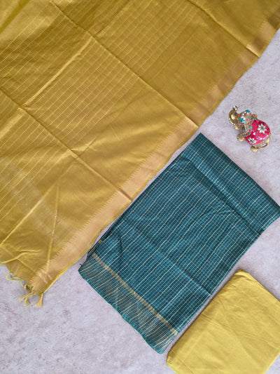 Checked Bhagalpuri fusion mangalagiri silk set - BA523