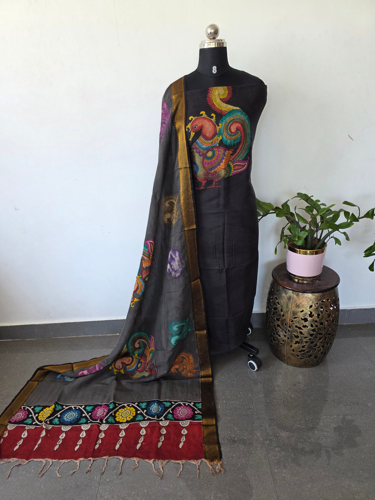 Handcrafted Penkalamkari bangalore silk set -KH233