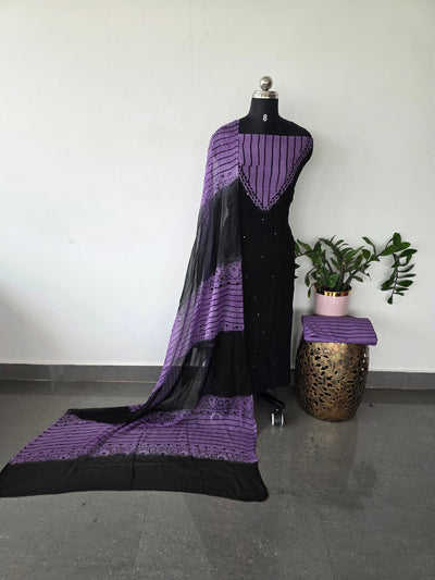 Handblock georgette salwar set with handwork mirror work-GE108