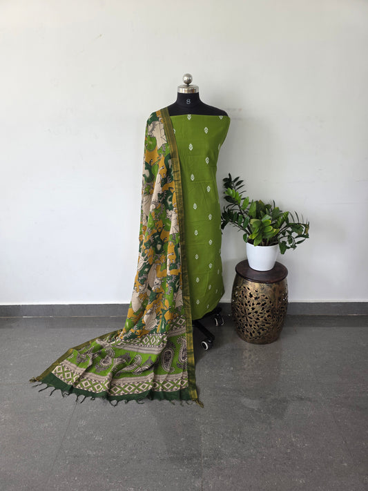 Premium mercerised cotton top with kalamkari silk shawl - MW2