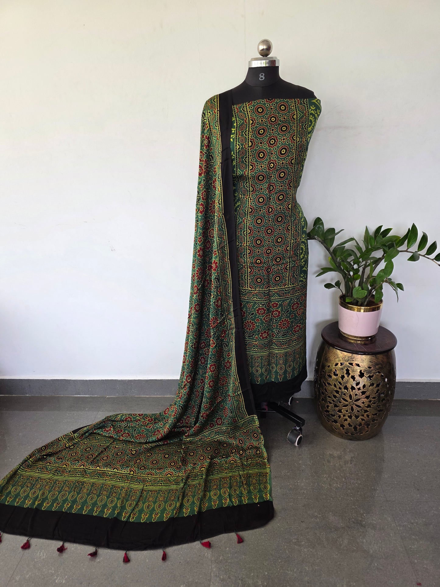 Handcrafted ajrakh modal silk set - HZ218
