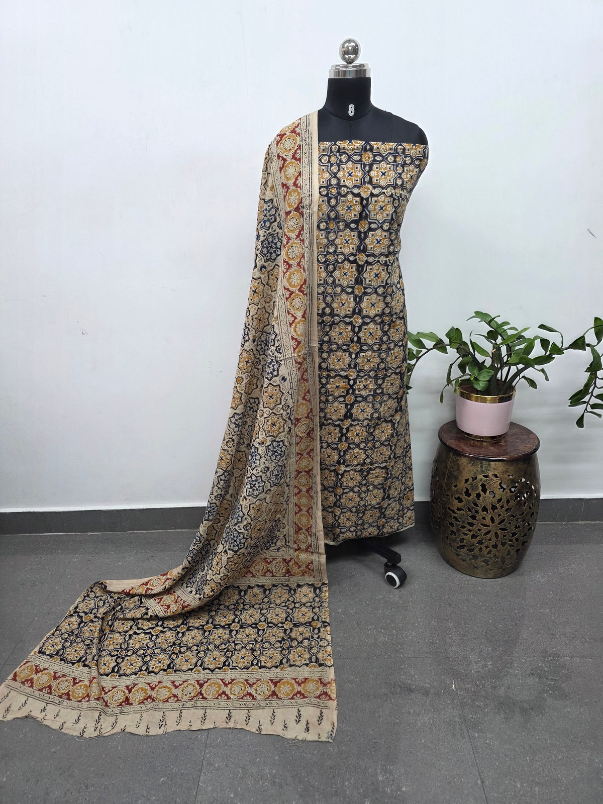 Handblock pure kalamkari cotton set (2 pc set) - AK518