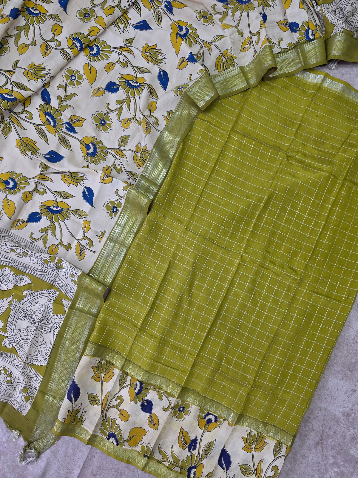 Gap border Checked chennuri kalamkari silk set-AK625