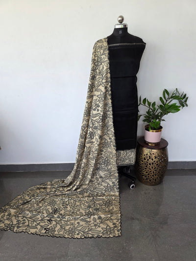 Handloom fusion mangalagiri kalamkari gap border silk salwar set - AK275