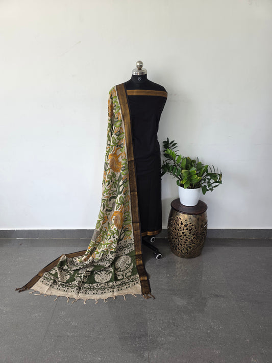 Premium mangalagiri cotton top with pure kalamkari silk shawl - MK16