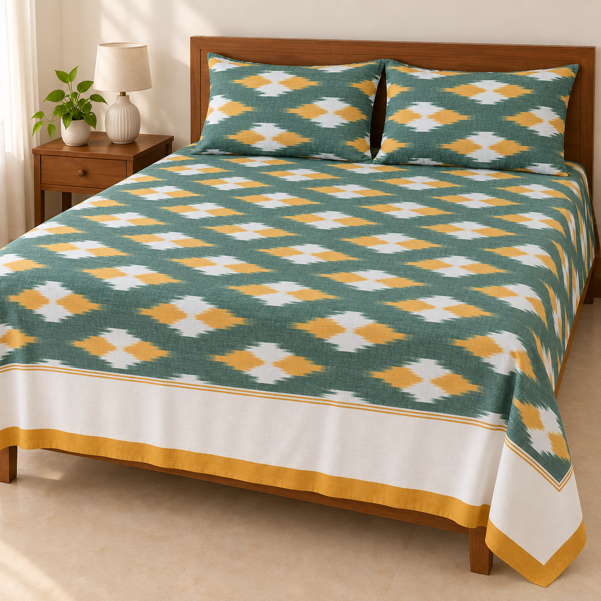 Warp ikkat bed sheets (90*108 2/40s bedsheet with pillow) -WW670