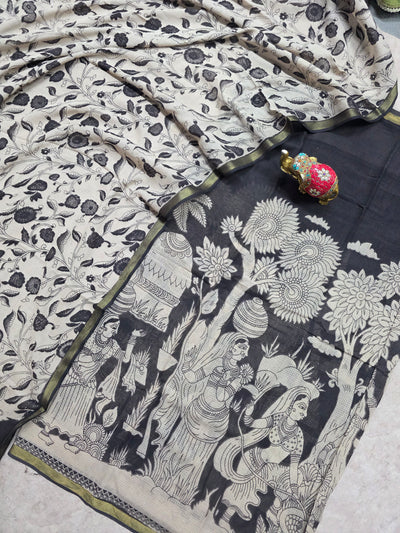 Handcrafted Kota kalamkari set (2 pc set )(Black)-AK470