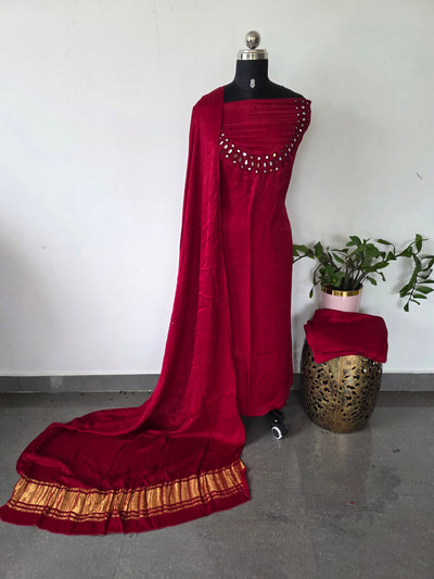 *Preorder 20-25 days*- Kutch mirror work Modal silk set-B138