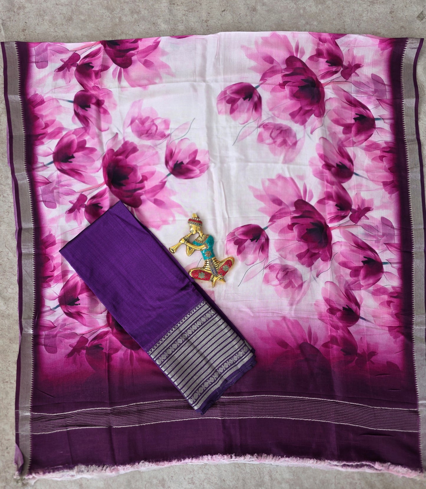 Handloom mangalagiri silk top with pure mangalagiri digital silk shawl - ML58