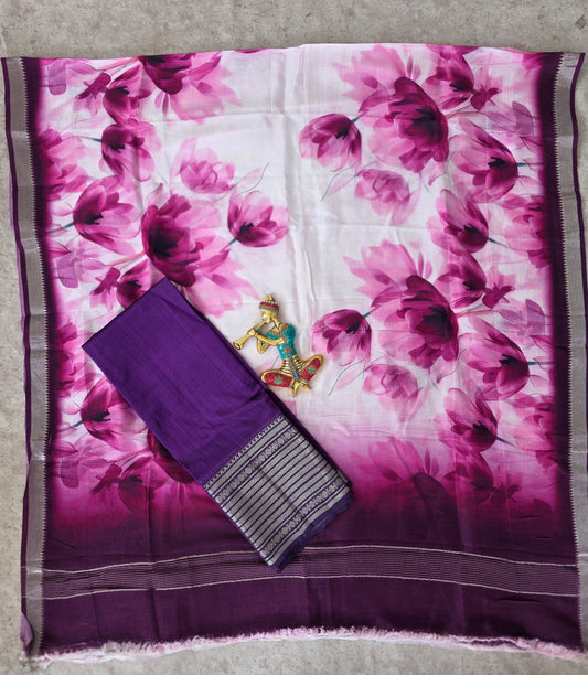 Handloom mangalagiri silk top with pure mangalagiri digital silk shawl - ML58