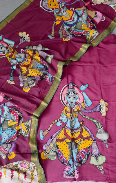 Handcrafted Kalahasthi Penkalamkari bangalore silk set - KH93