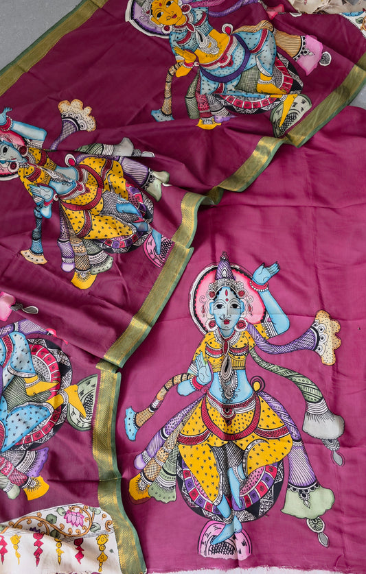 Handcrafted Kalahasthi Penkalamkari bangalore silk set - KH93