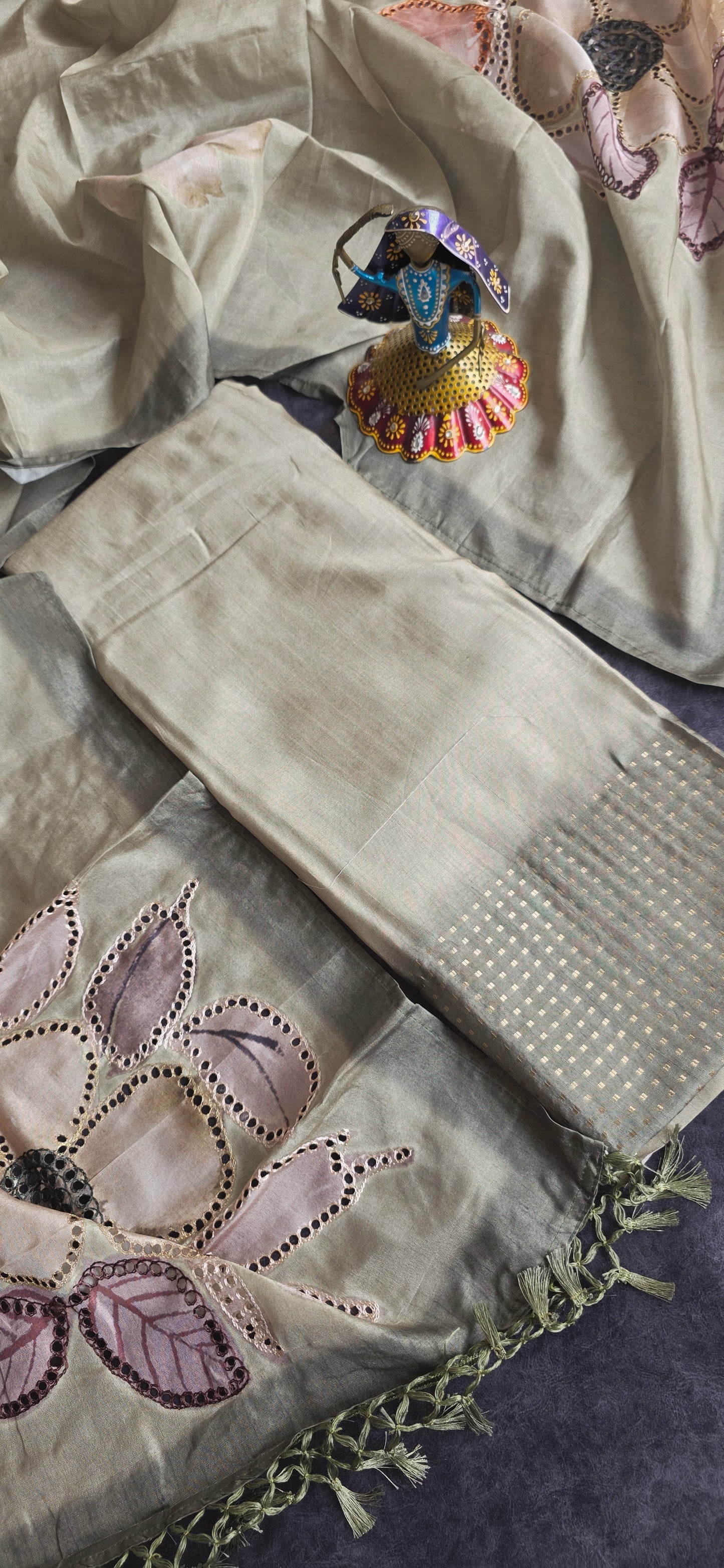 Premium semi tussar silk set with cutwork duppatta - CT2