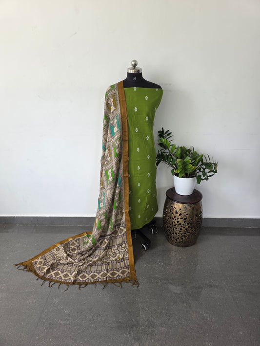 Premium mercerised pure cotton top with pure Kalamari silk shawl - MW1