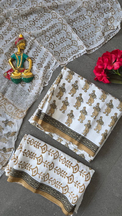 Handblock Jaipuri cotton with chiffon shawl - JF34