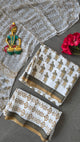 Handblock Jaipuri cotton with chiffon shawl  - JF34