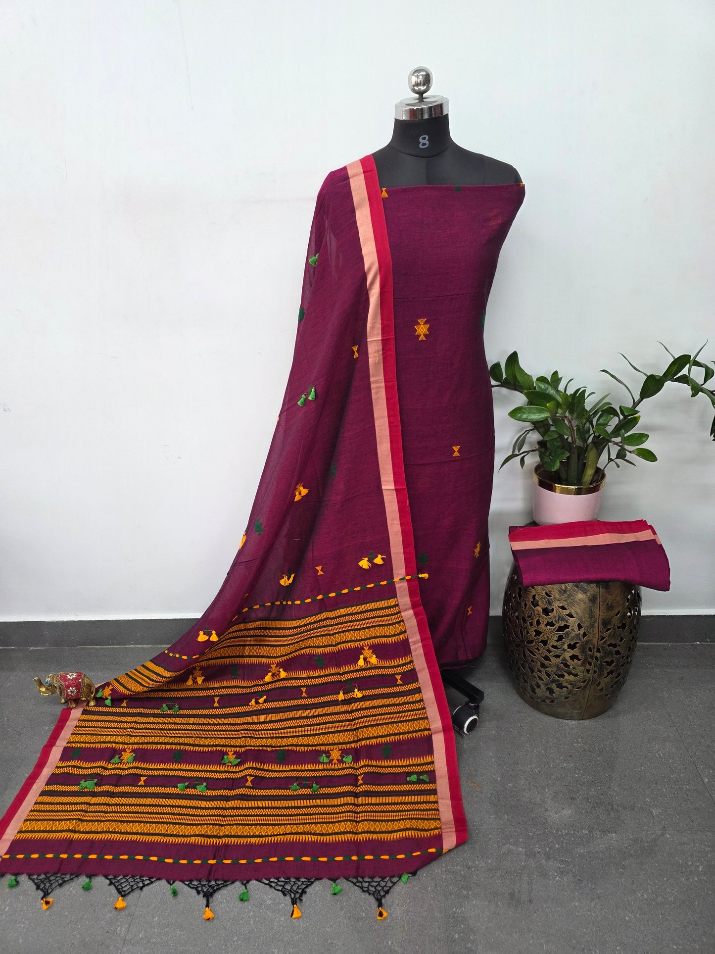 Handcrafted embroidery work bhujodi cotton salwar set (3 pc set) - BB408
