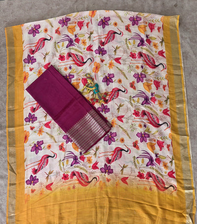 Handloom mangalagiri silk top with pure mangalagiri digital silk shawl - ML40