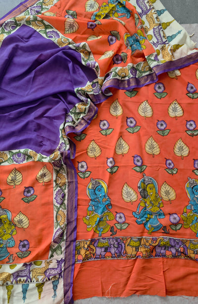 Handcrafted Kalahasthi Penkalamkari bangalore silk set - KH45