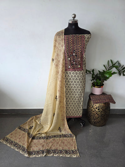 Premium kutch mirror work ajrakh cotton salwar set - AS44