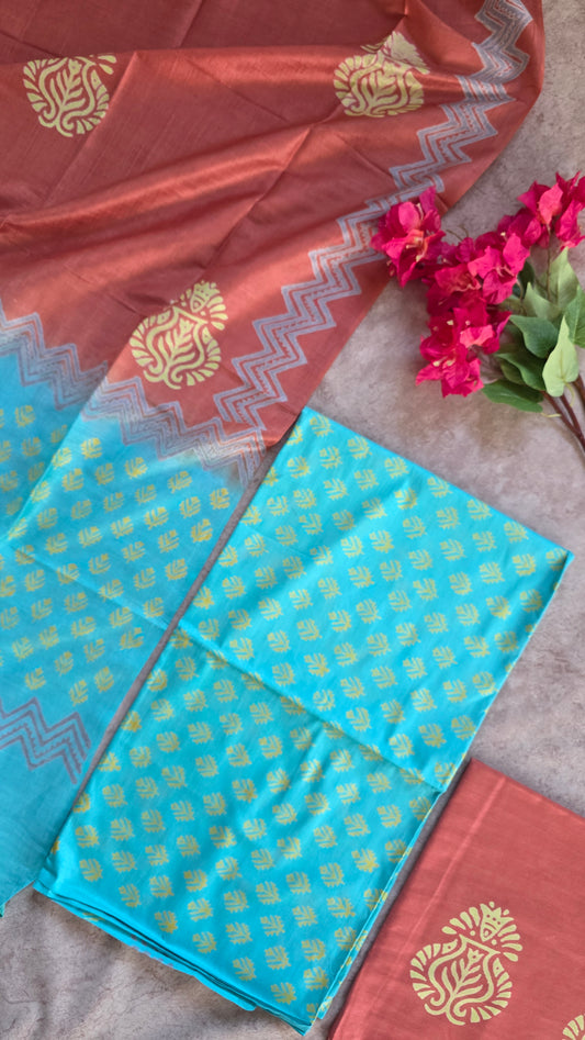 Bhagalpuri katan silk handblock salwar set - BA15