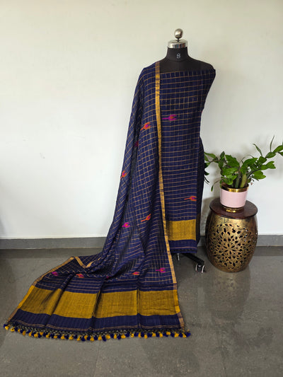 Premium checked handloom linen jamdhani set - JMM341