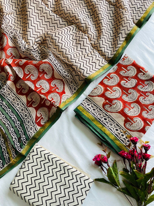 Handblock chanderi silk salwar set - JS10