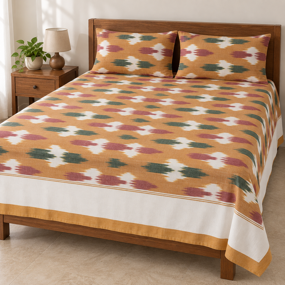 Warp ikkat bed sheets (90*108 2/40s bedsheet with pillow) -WW668