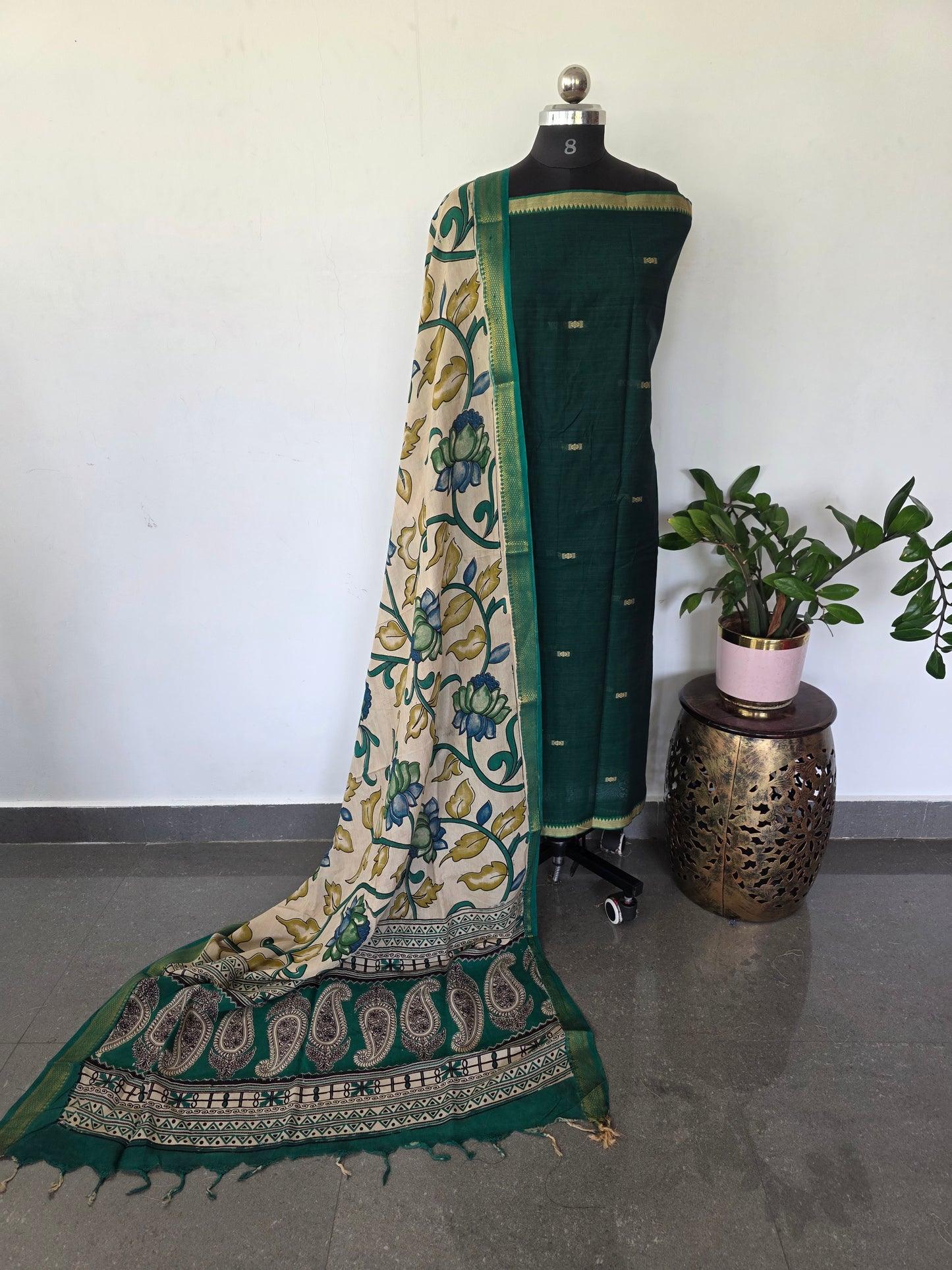 Fusion Narayanapet with handcrafted chennuri silk kalamkari duppatta  - NA519