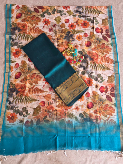 Handloom mangalagiri silk top with pure mangalagiri digital silk shawl - ML33