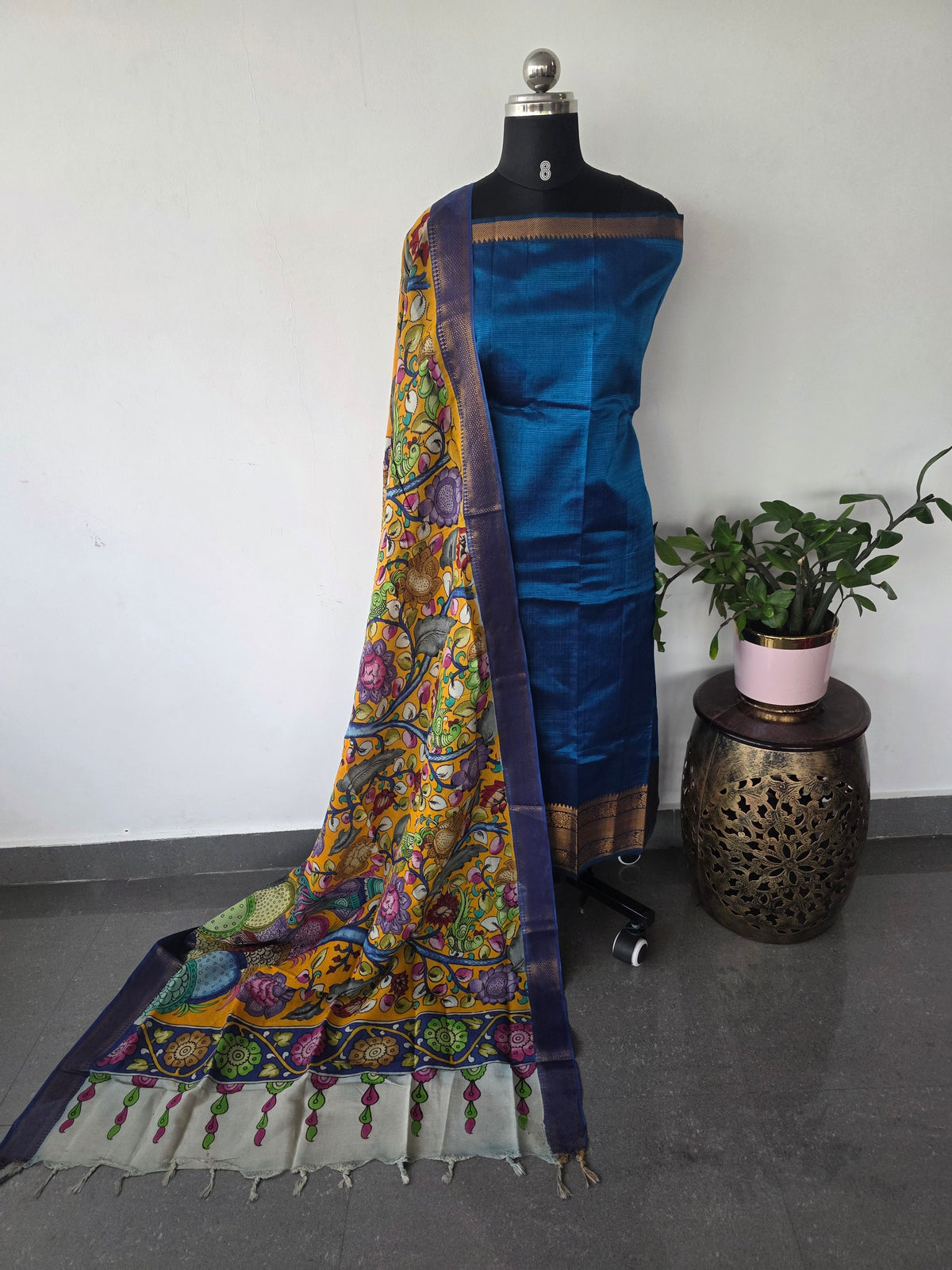 Handloom mangalagiri pattu with penkalamkari duppatta -MP18