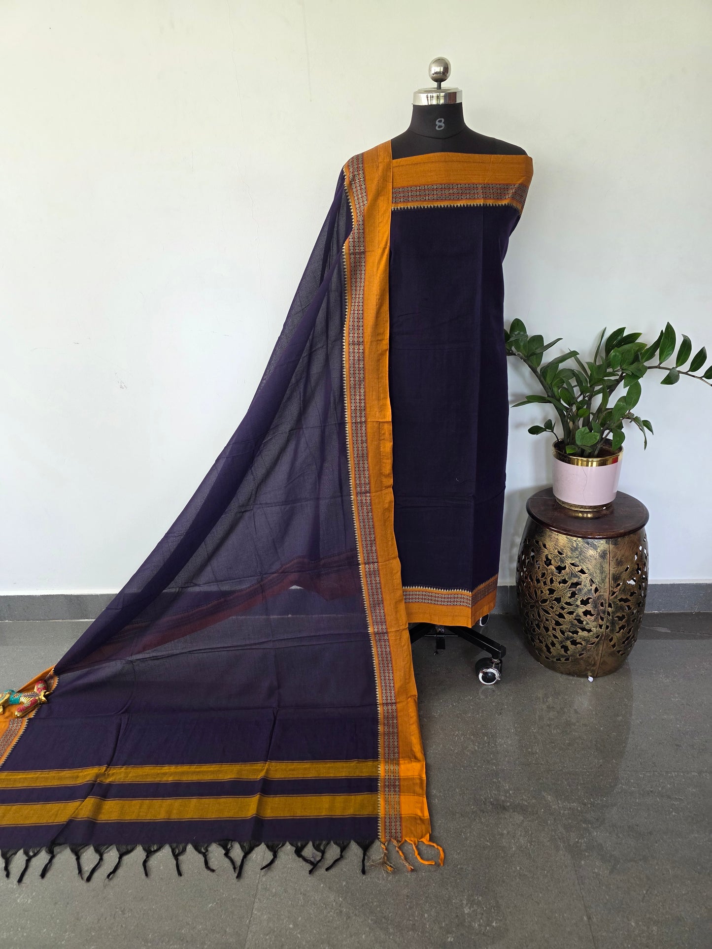 Mercerised narayanapet salwar set (blue) (4.5 meters) - NA586