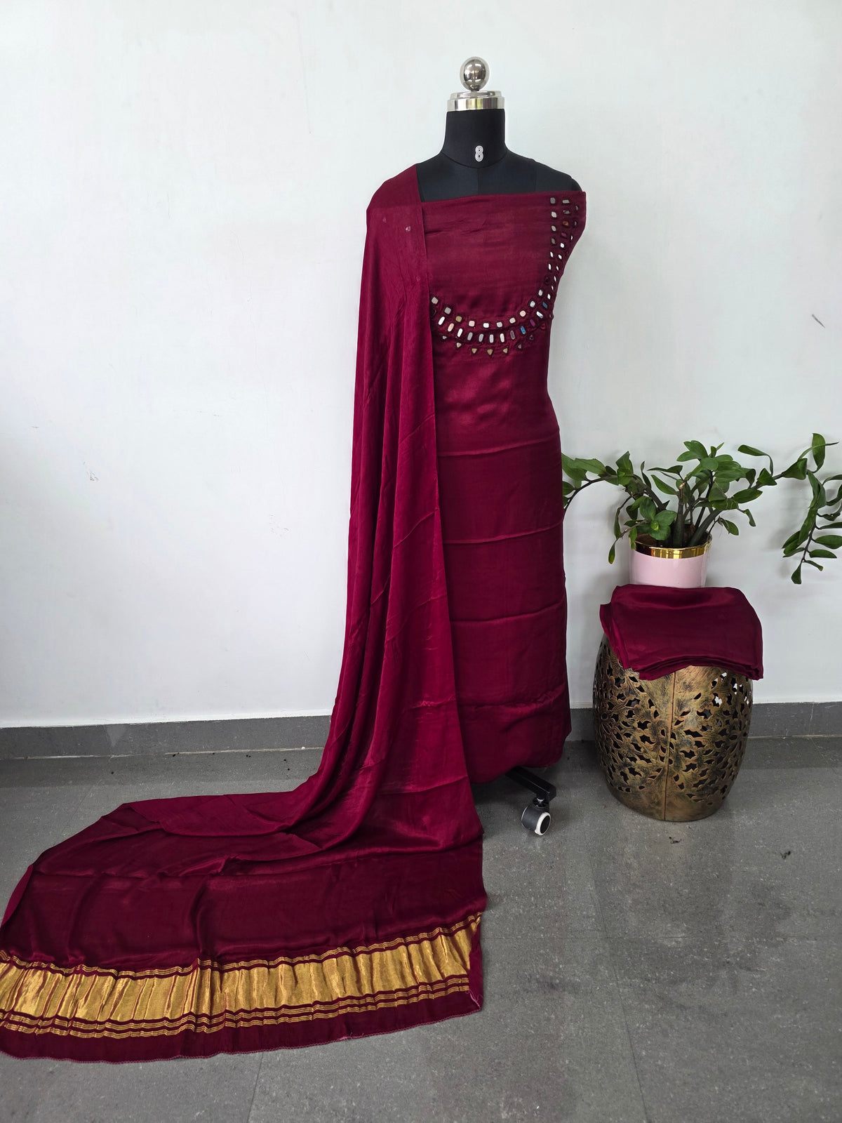 *Preorder 20-25 days*- Kutch mirror work Modal silk set-B132