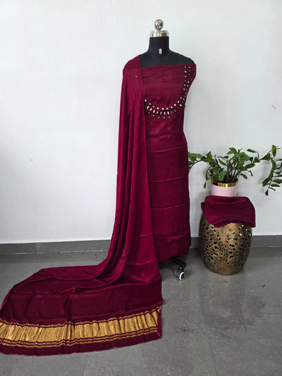 *Preorder 20-25 days*- Kutch mirror work Modal silk set-B132