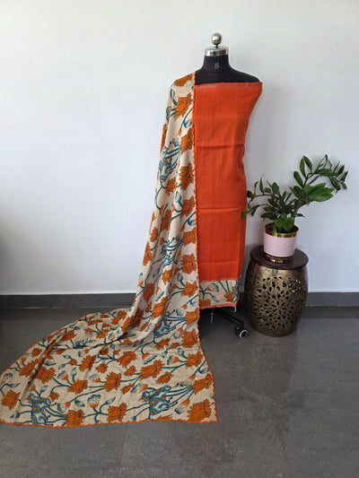 Handloom fusion mangalagiri kalamkari gap border silk salwar set - AK272