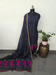 Premium checked handloom linen jamdhani set (blue)-JMM525