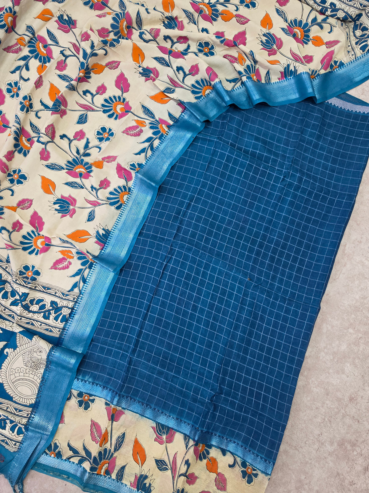 Gap border Checked chennuri kalamkari silk set-AK624