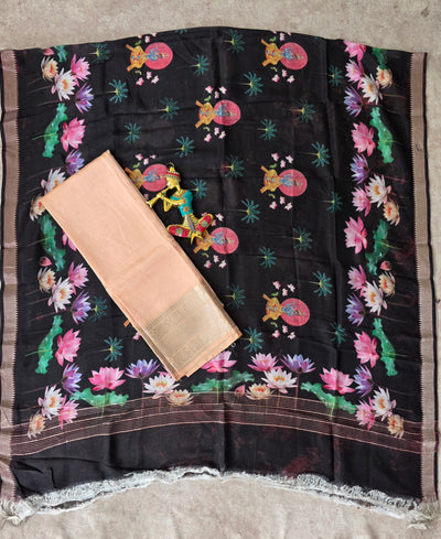 Handloom mangalagiri silk top with pure mangalagiri digital silk shawl - ML29