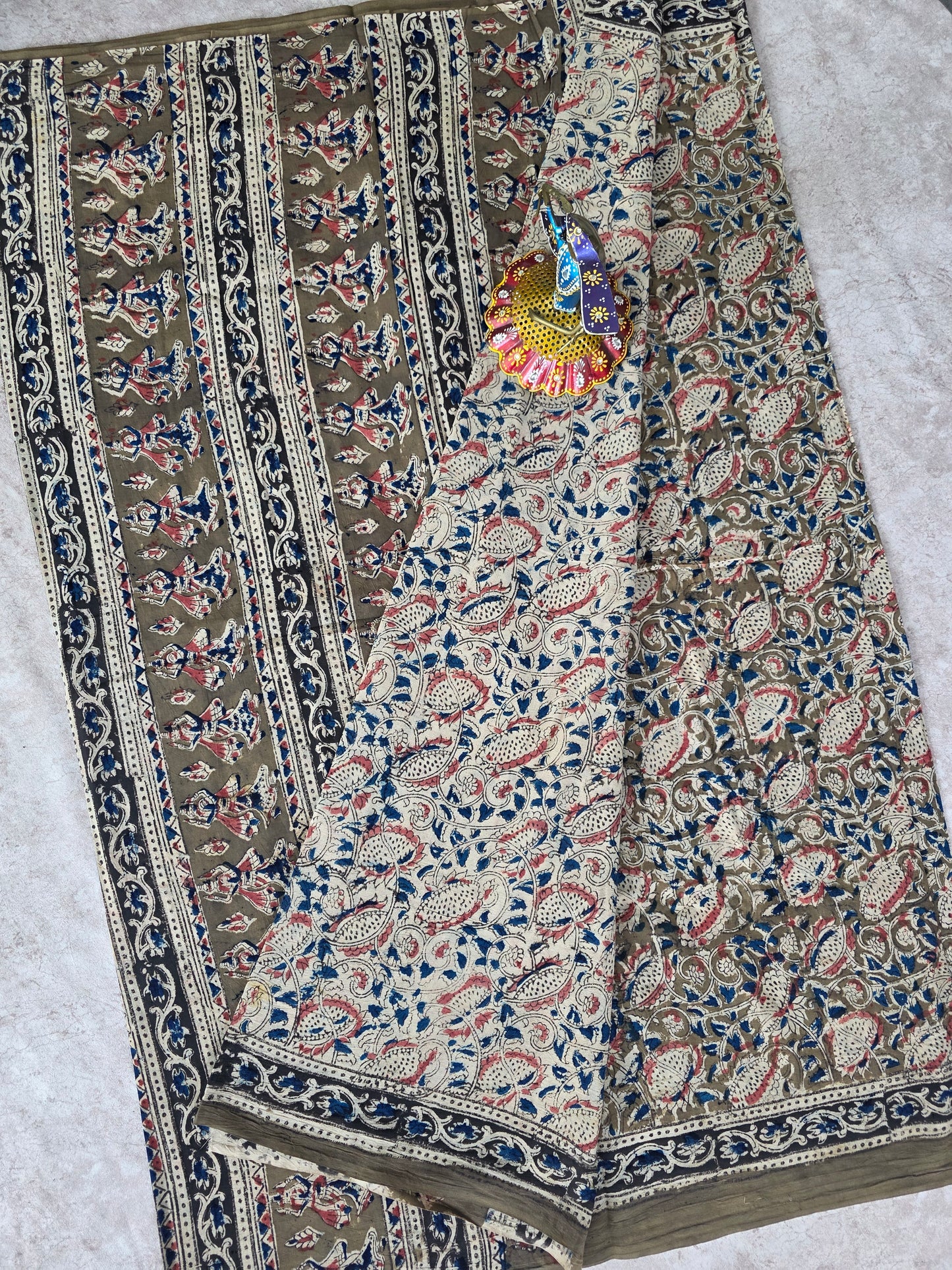 Handblock pure kalamkari cotton saree  - HS12