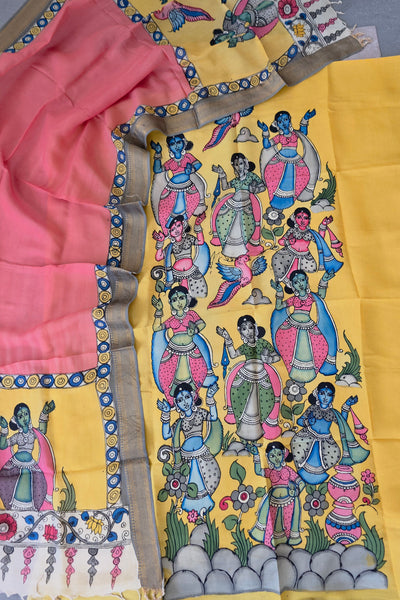Handcrafted Kalahasthi Penkalamkari bangalore silk set - KH82