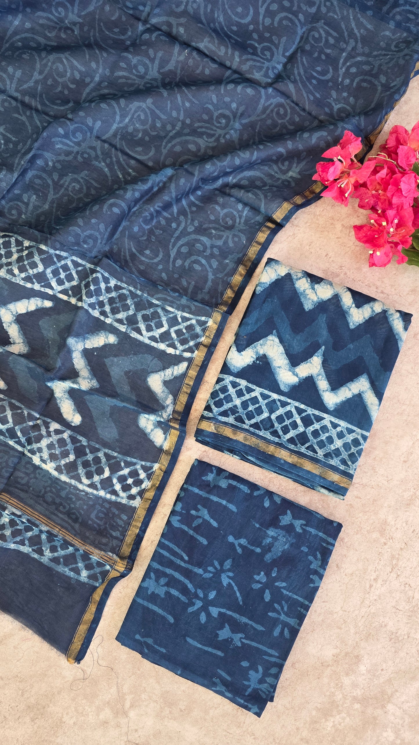 Handblock Jaipuri chanderi silk set - JA290