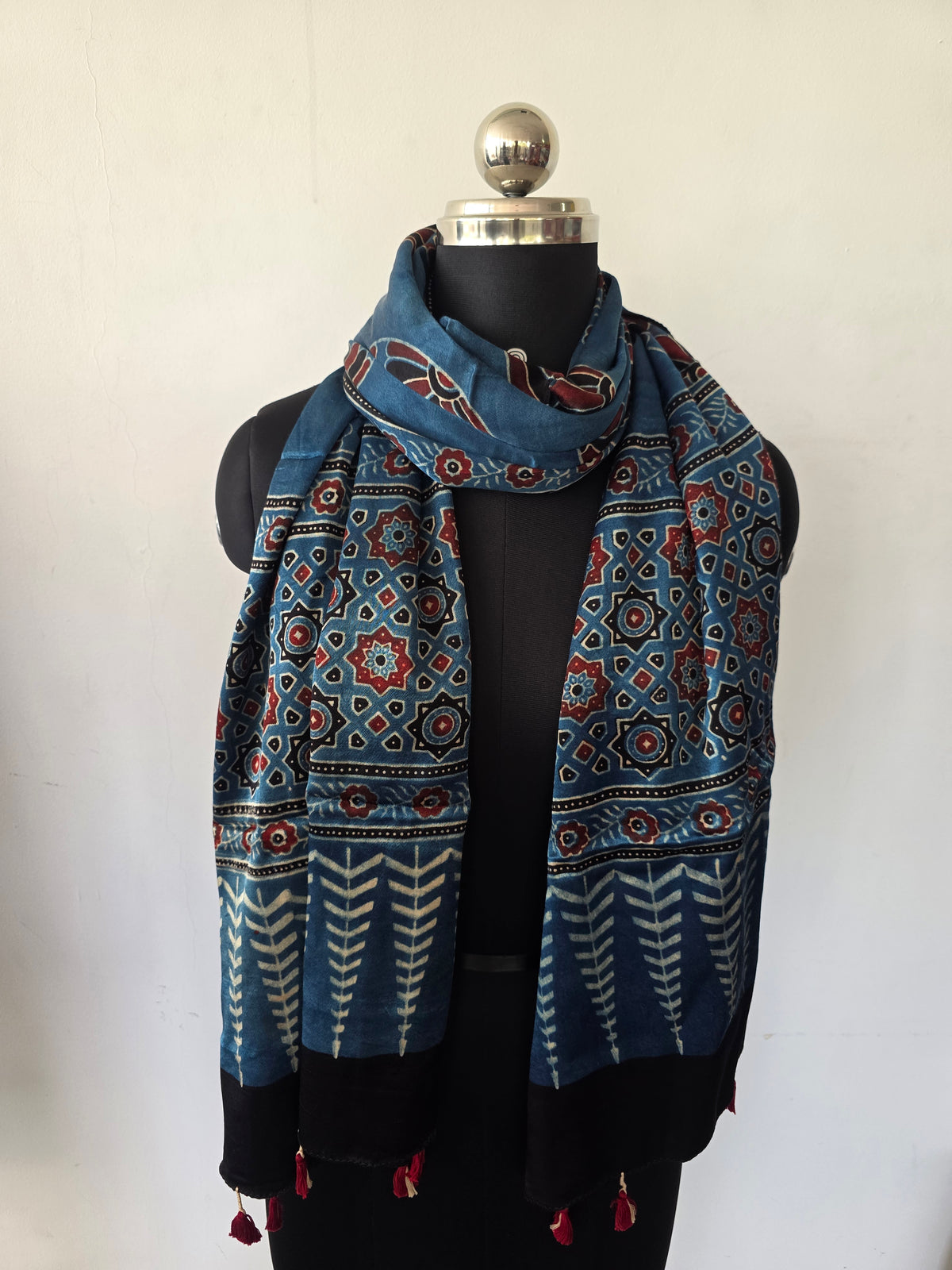 Ajrakh Handblock natural dyed mashru silk stole-MV71